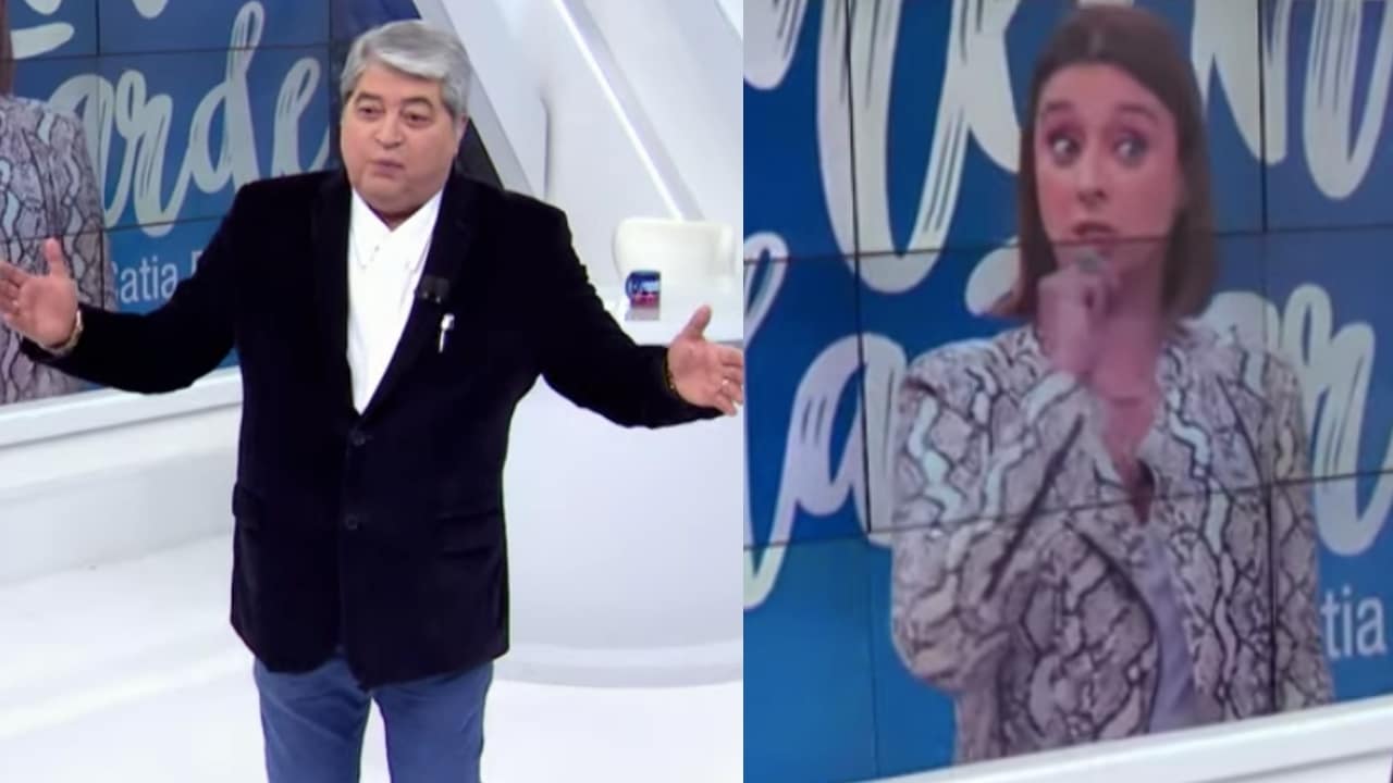 Datena surpreende Catia Fonseca em conversa ao vivo (Reprodução)