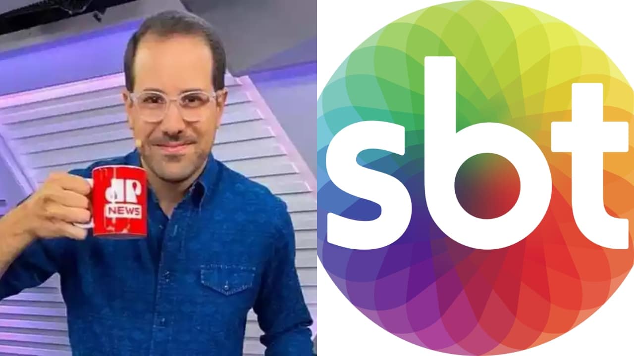 Imagem do apresentador Paulo Mathias e logo do SBT